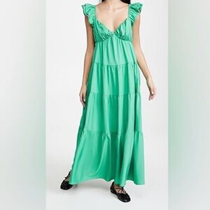 English Factory Vibrant Green Ruffle sleeve Maxi Dress